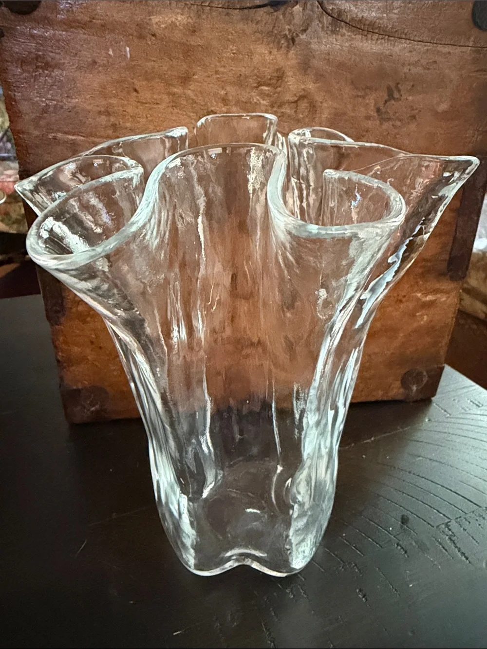 Vintage Sturdy Handmade Textured Glass Ruffled Vase - Holds flowers beautifully - Picture 5 of 13